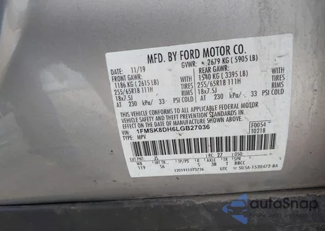 2020 Ford Explorer Xlt z USA, uszkodzony, nr VIN 1FMSK8DH6LGB27036